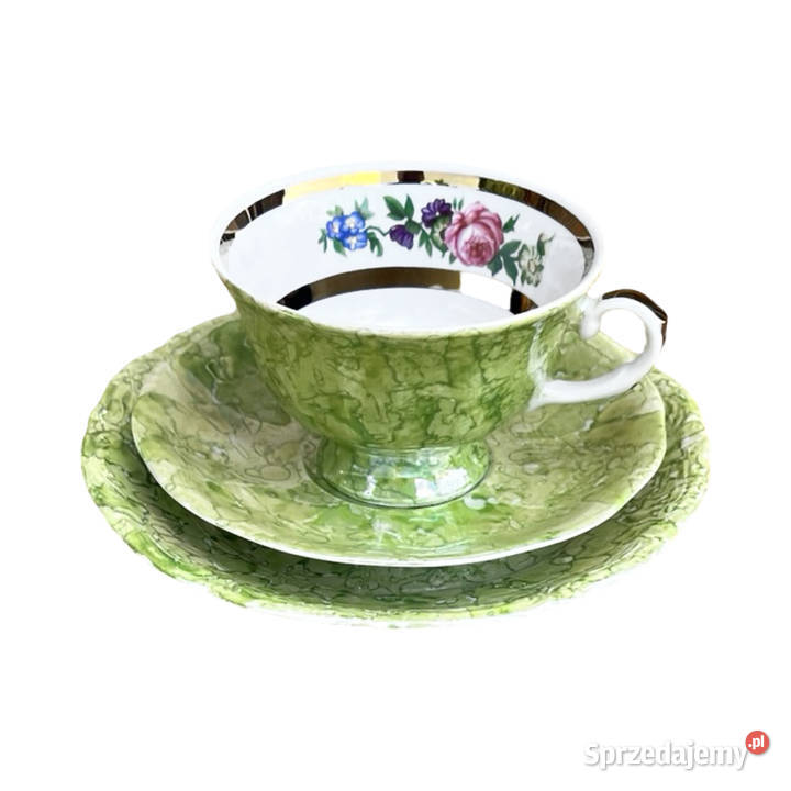 Zielony zestaw śniadaniowy Zakład Porcelany Warszawa