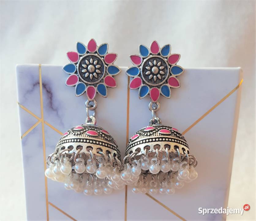 Nowe kolczyki indyjskie srebrny kolor niebieski