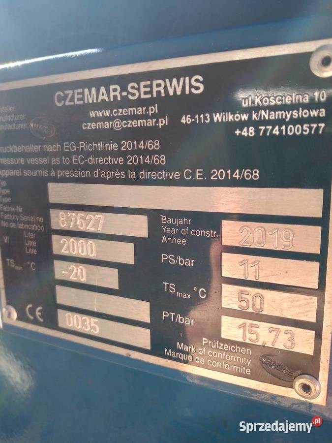 Zbiornik ciśnieniowy 2 000 l pionowy 11 BAR stan Chorzów