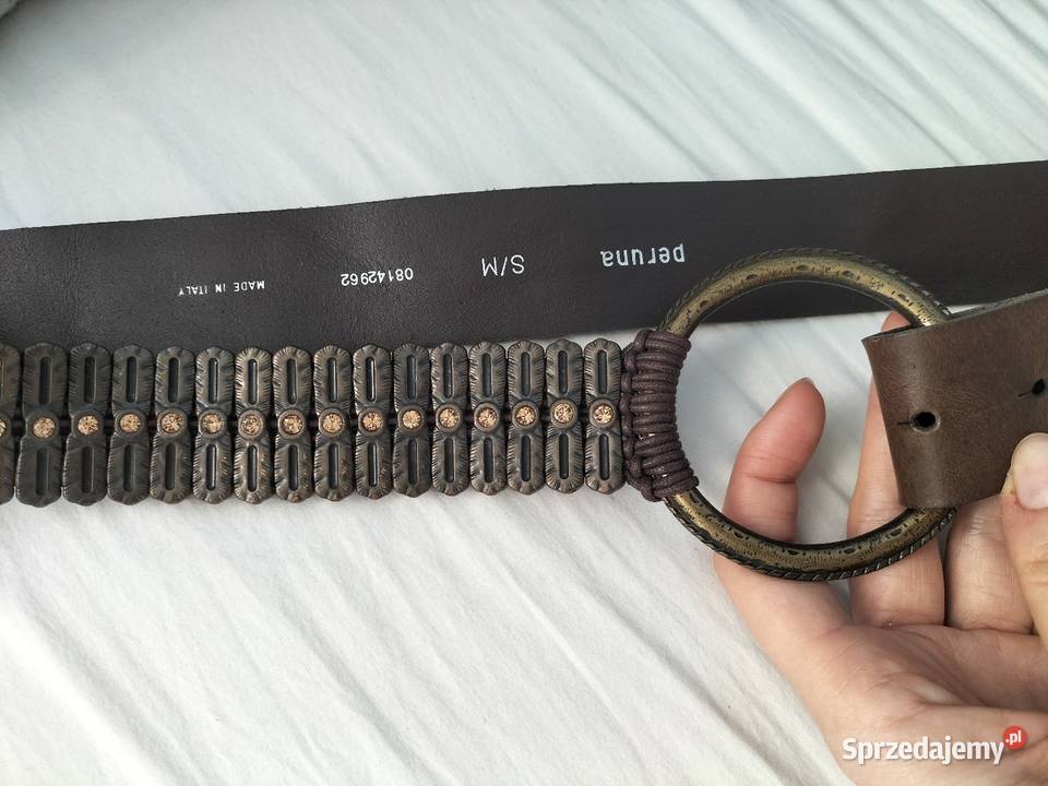 Skórzany czekoladowy pasek ze zdobieniem vintage 4cm
