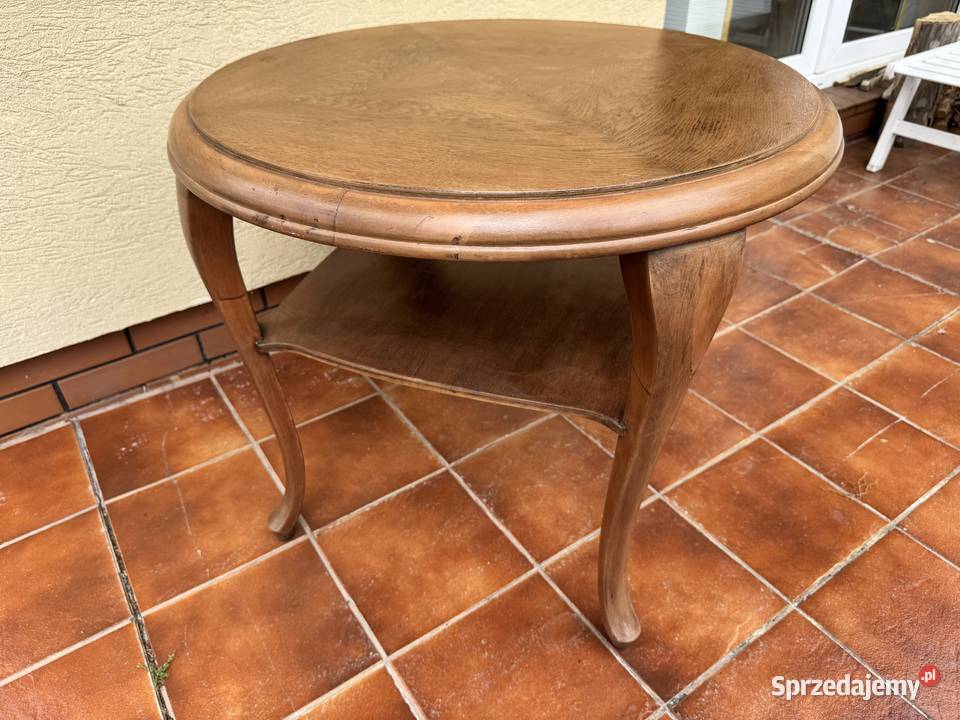 Stolik okrągły kawowy stylowy Ludwikowy z półką Sulbiny