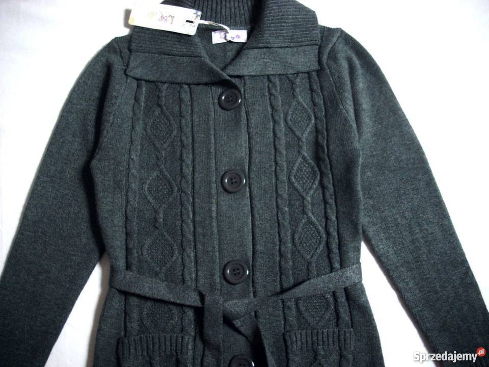 Ciepły Szary NOWY Sweter Kardigan Kieszenie 36 Nowy Sącz
