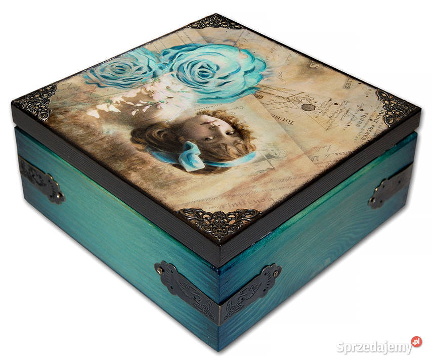 SZKATUŁKA drewniane pudełko GIRL BLUE ROSE 20x20 Bydgoszcz