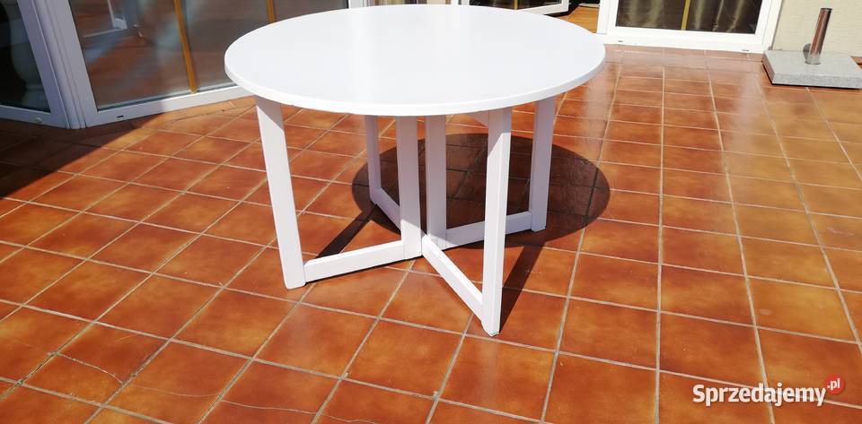 Stół drewniany biały ogrodowy składany okragły