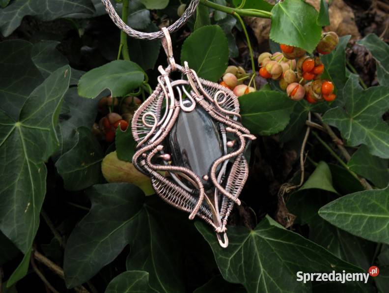 Miedziany wisiorek sokole oko rękodzieło małopolskie Wieliczka