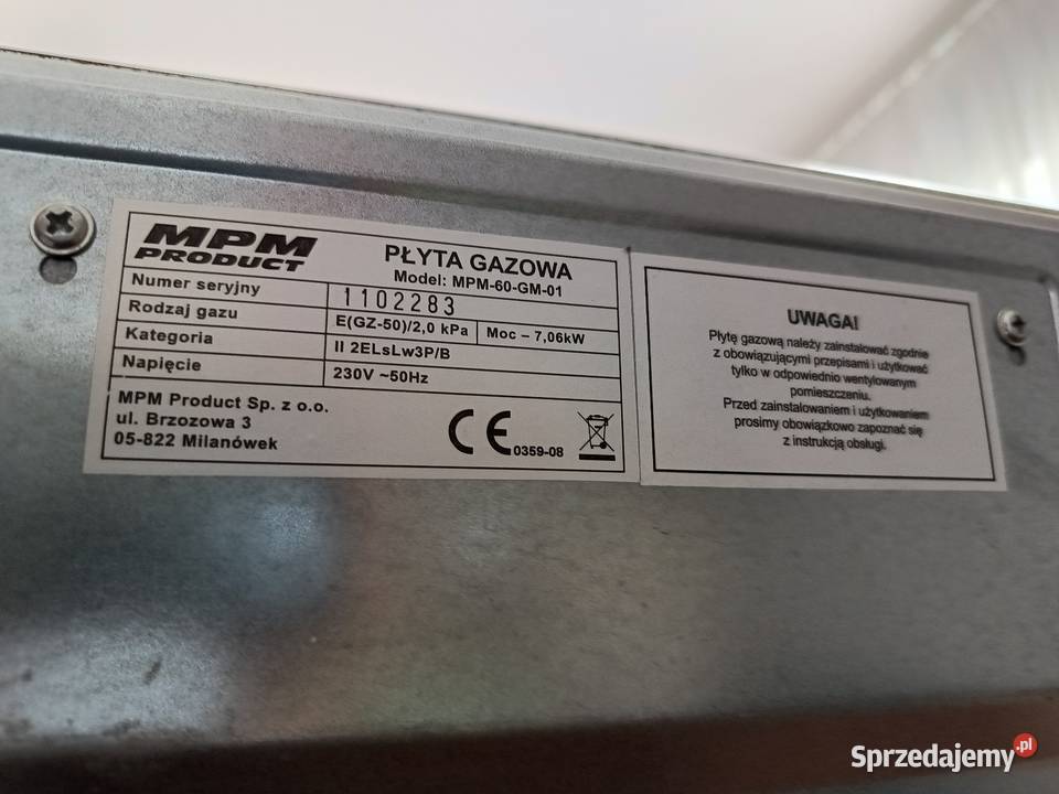 Płyta gazowa MPM60GM01 sprawna 4 palniki 706 kW świętokrzyskie Kielce sprzedam