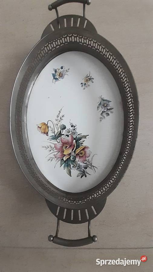 Patera metalowa z porcelanowymzdobionym dnem Wrocław
