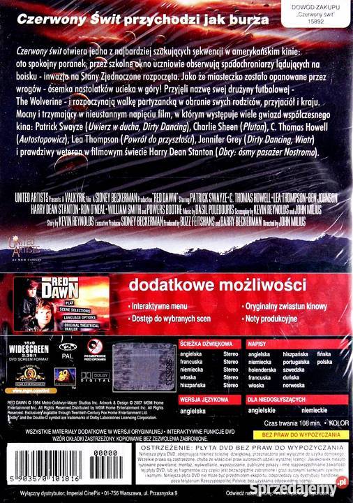 CZERWONY ŚWIT PATRICK SWAYZE Filmy wielkopolskie Kalisz sprzedam