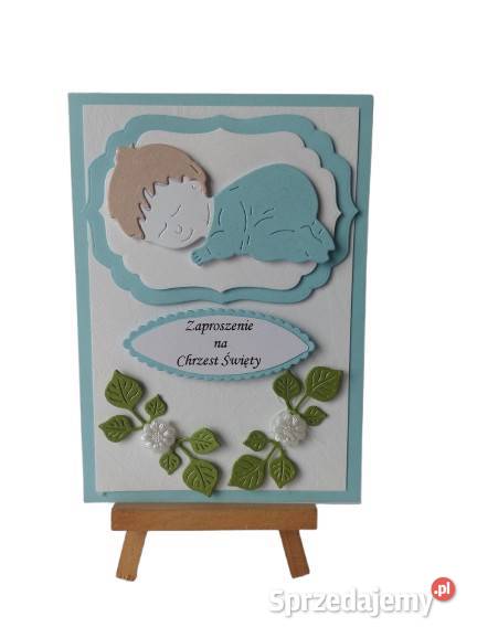 Zaproszenia Chrzest Dziecko W Serwetce C6 Błękit wielkopolskie Poznań
