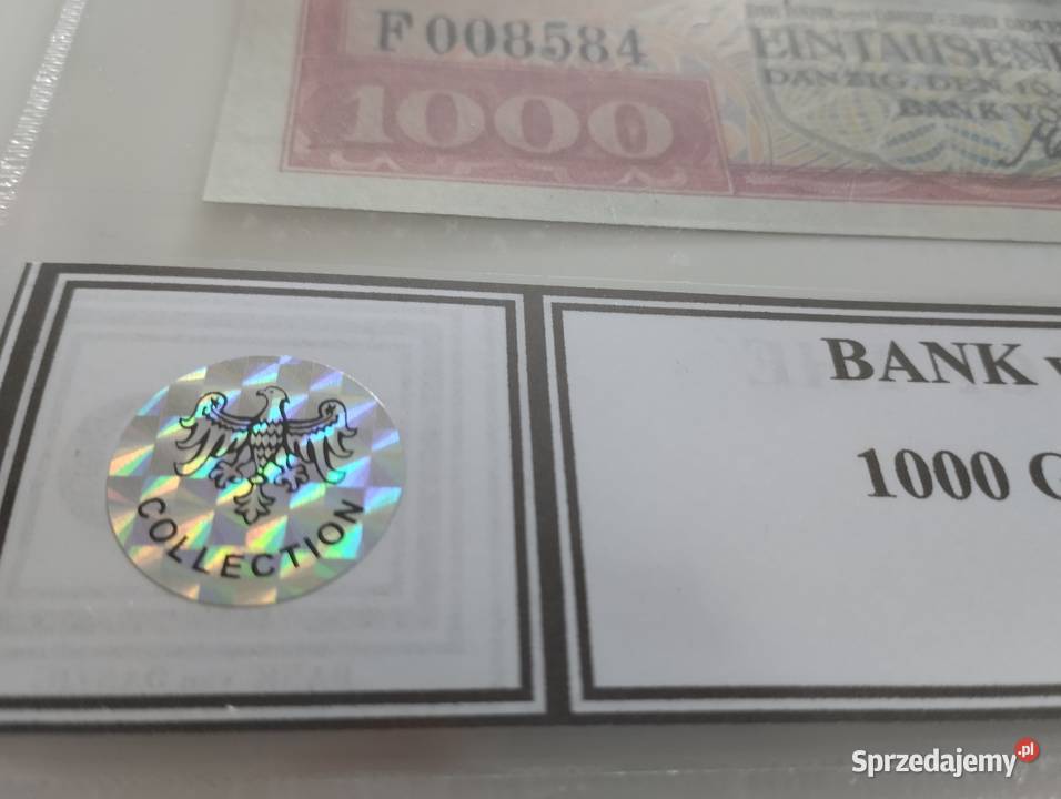 WOLNE MIASTO GDAŃSK 1000 gulden 1924 UNC seria F Białystok