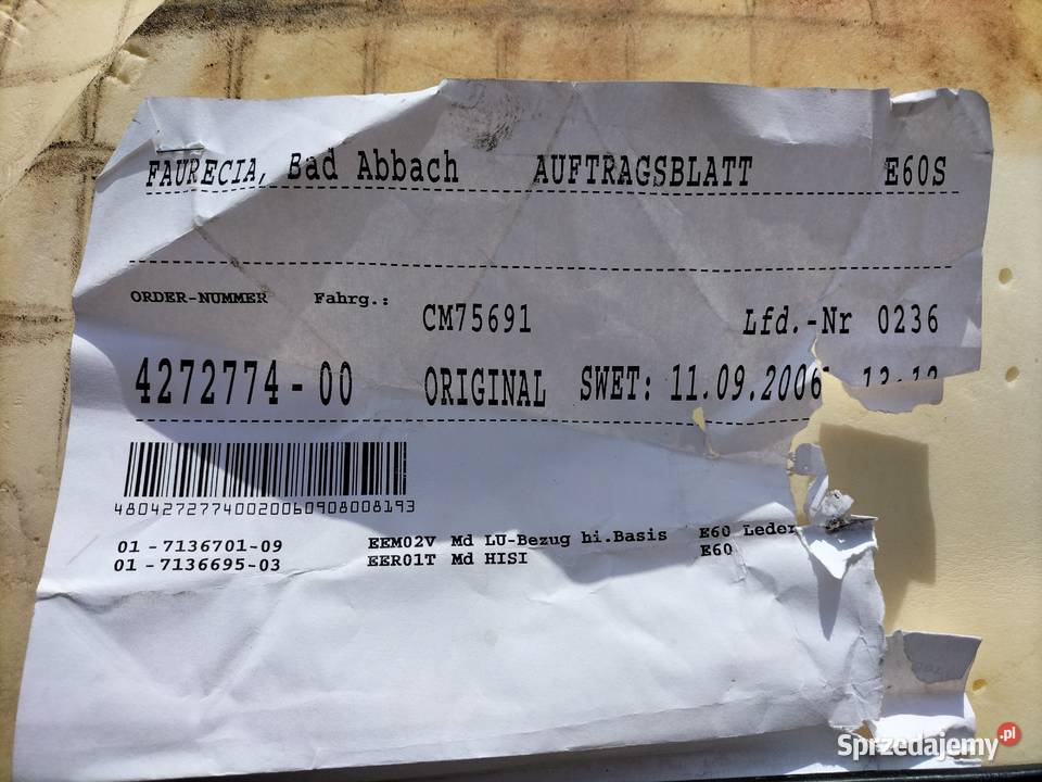 Siedzisko tylnej kanapy BMW E60 E61Kolor szary Poręba