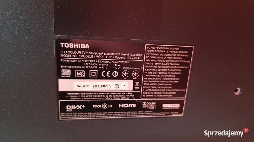 TELEWIZOR TOSHIBA 40 LED 3D FULL HD 40L7335D Toshiba Wrocław