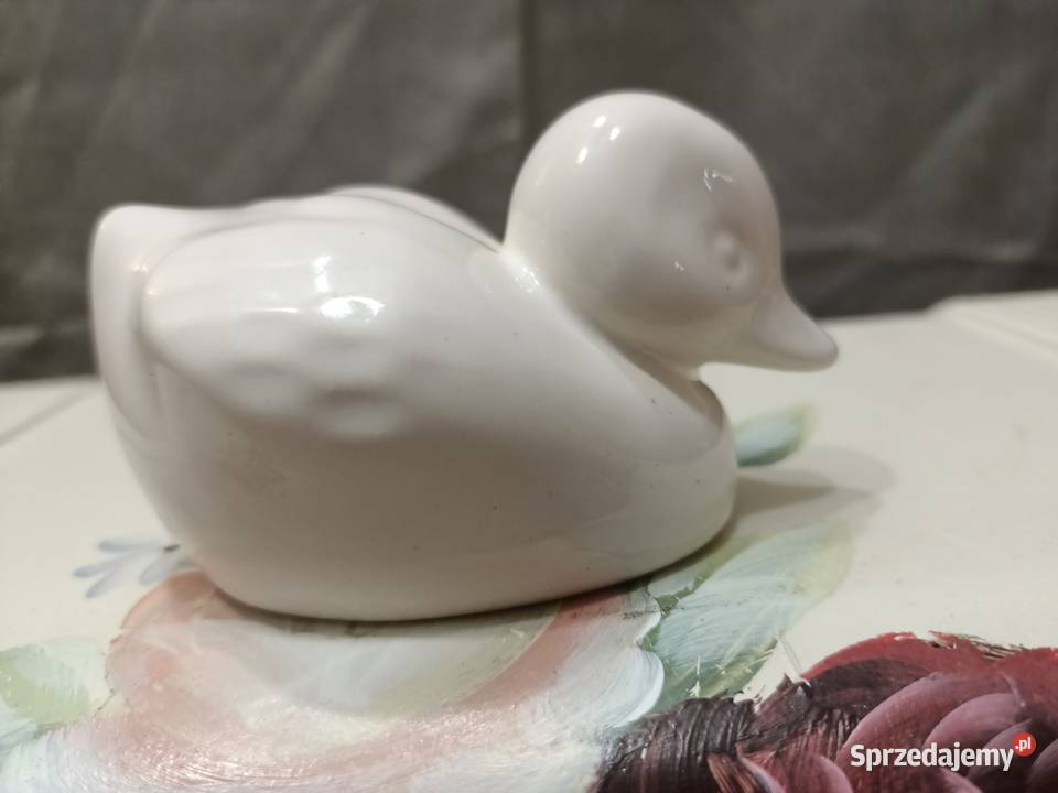 Ptak ptaszek kaczka biała porcelana