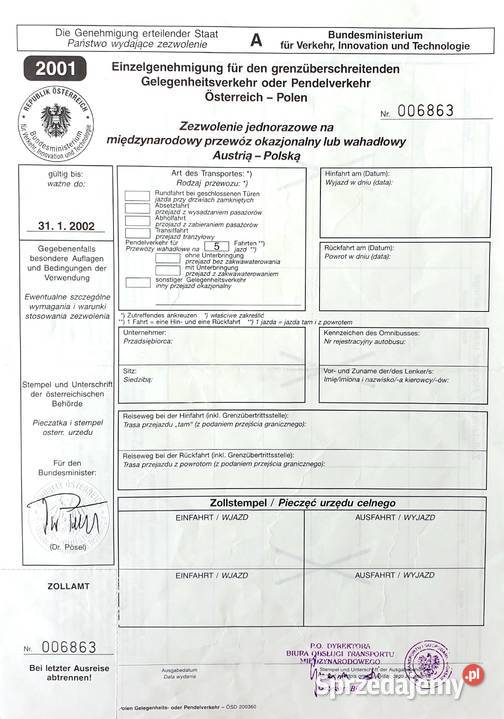 Zezwolenia austriackie 19992001 oryginalne stan małopolskie Zakopane