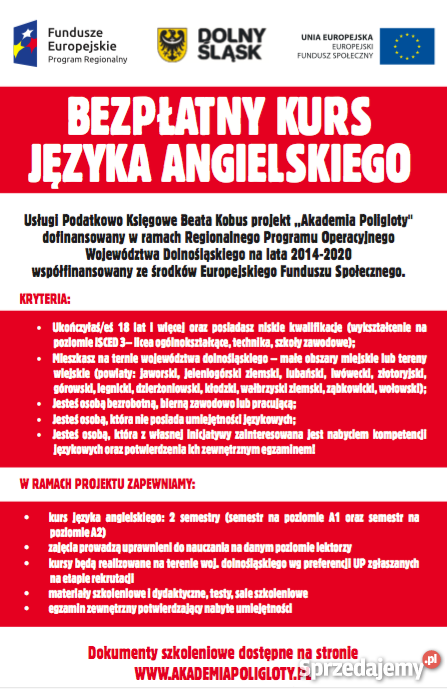 Bezpłatny kurs języka angielskiego dolnośląskie Dzierżoniów