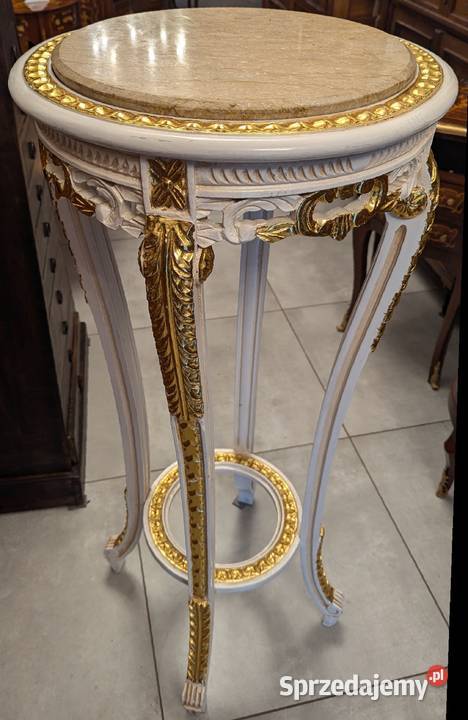 Piękny wysoki stolikkwietnik ecru złoconywys111 Meble Dąbrowa Górnicza sprzedam