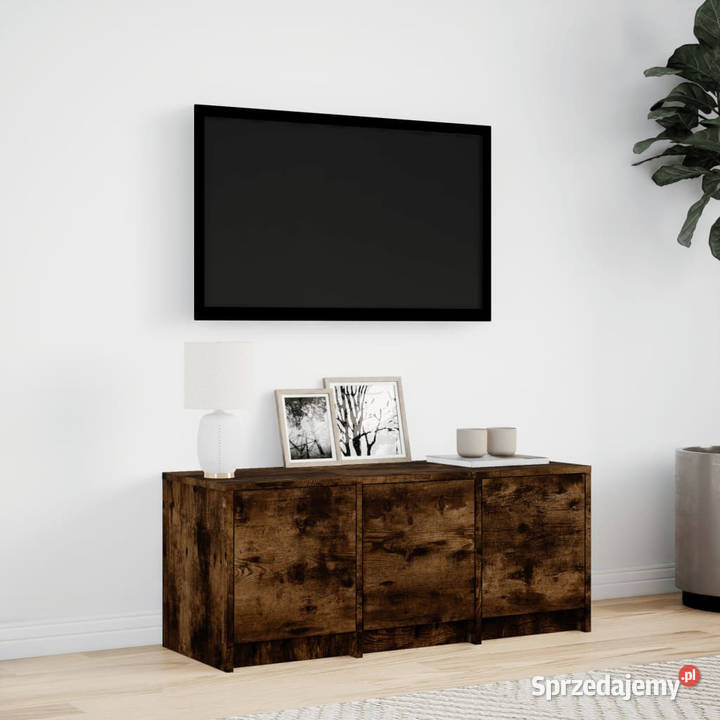 Szafka pod TV z LED przydymiony dąb 97x34x40