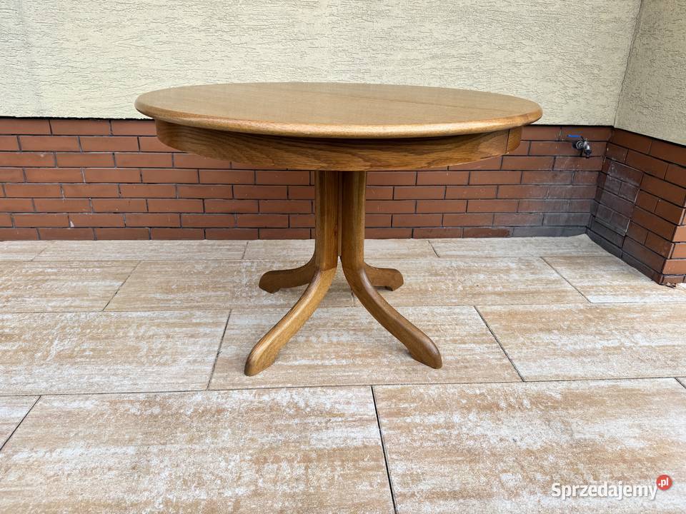 Stół okrągły drewniany rozkładany dąb rustykalny Sulbiny