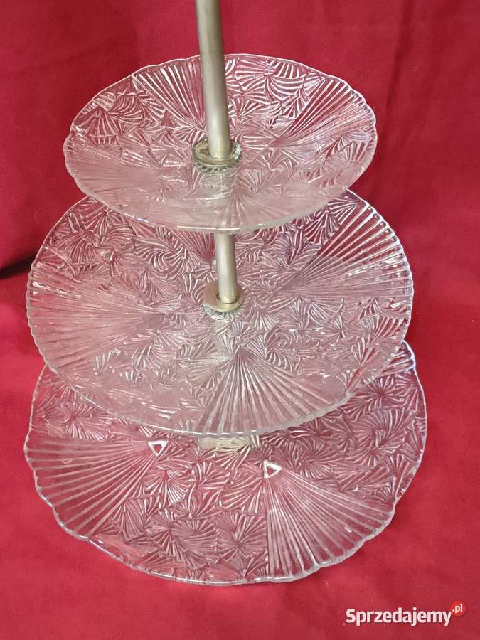 Trójpoziomowa patera szklana etażerka vintage Chorzew sprzedam