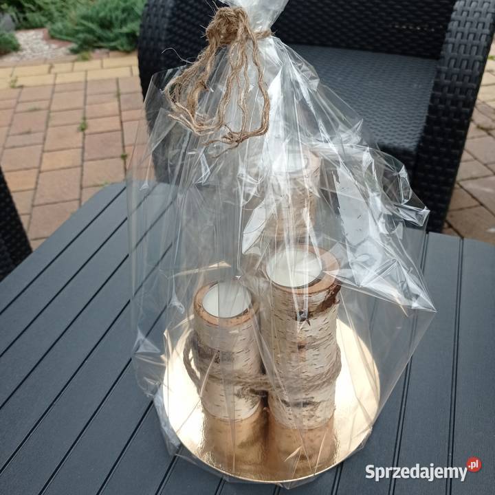 Sprzedam trzy świeczniki naturalne drewno Konin