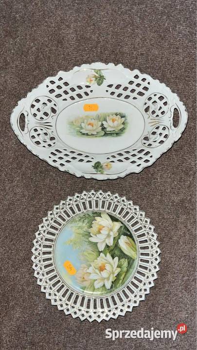 Patera z ażurem Nenufary Biała porcelana złocona Gdańsk