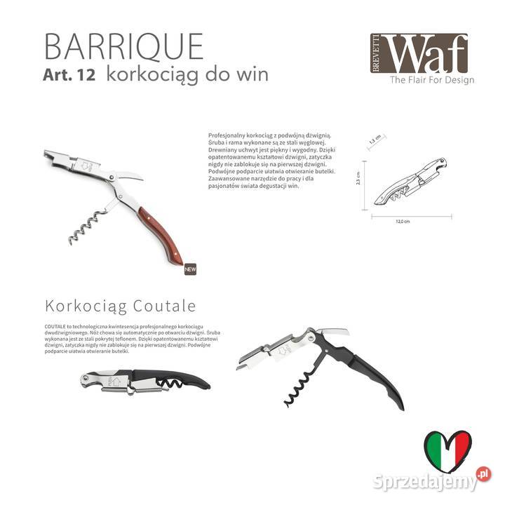Korkociąg WAF Barrique oryginalny włoski Akcesoria barmańskie Bolesławiec