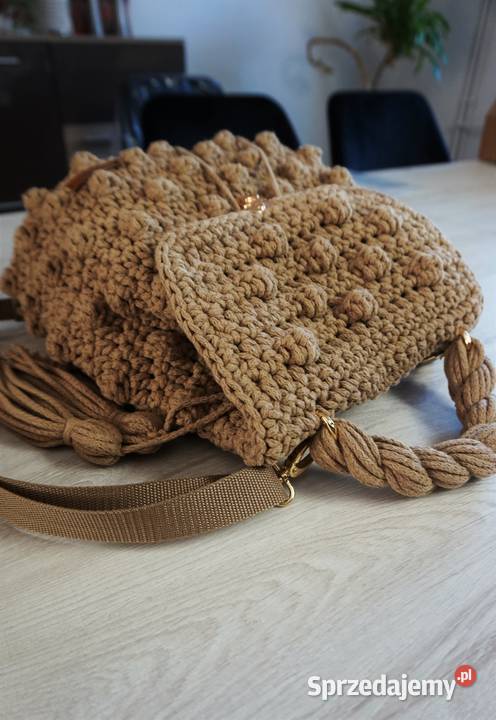 Plecak torebka ze sznurka bawełnianego handmade 34cm Józefów
