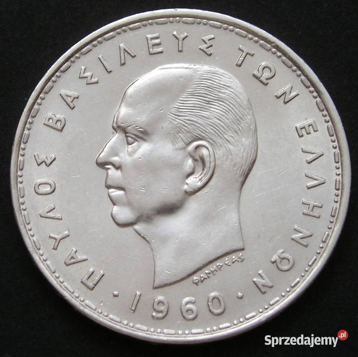 GRECJA 20 DRACHM 1960 KRÓL PAWEŁ SREBRO łódzkie Łódź sprzedam