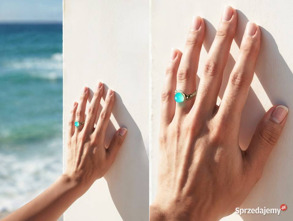 Stary pierścionek srebrny zielony chryzopraz srebro lubelskie Lublin