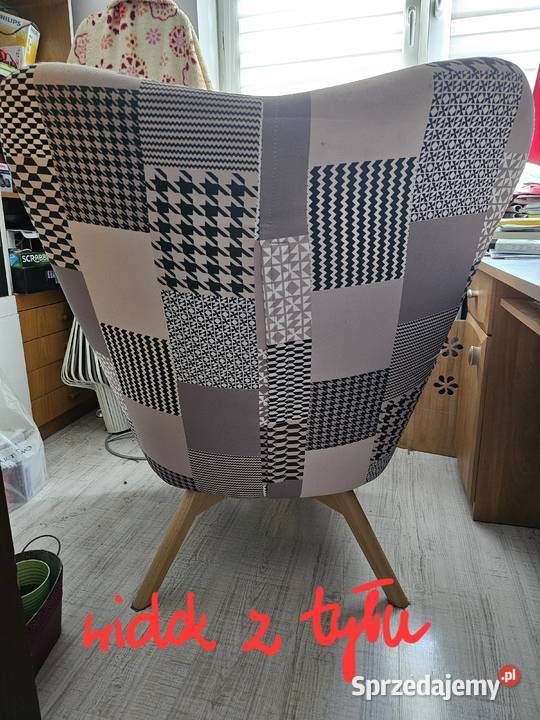 Fotel tapicerowany uszak w kratę 80cm pomorskie Gdynia