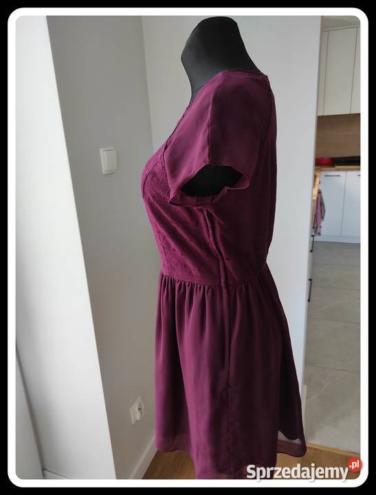HM Burgundia sukienka 40 L piękny kolor rękawek Płock