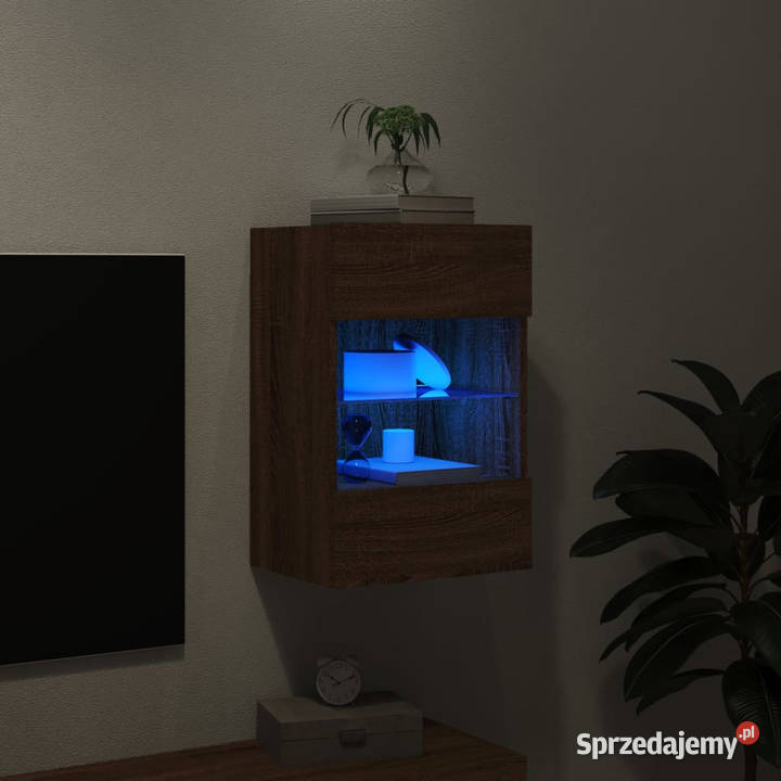 Ścienna szafka TV z LED brązowy dąb 40x30x605 Warszawa