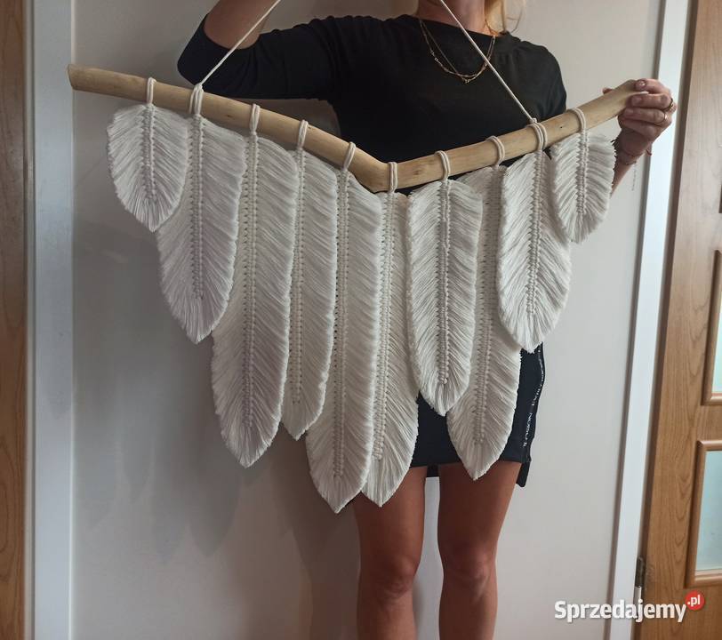Makrama boho Piórka Listki jasny ecru 74 79 Krosno