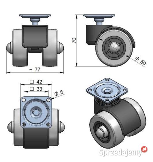 Podwójne koła do mebli na płytce fi 50 mm Białystok sprzedam