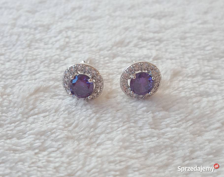 Nowe kolczyki sztyfty srebrny kolor fioletowa Szczecin