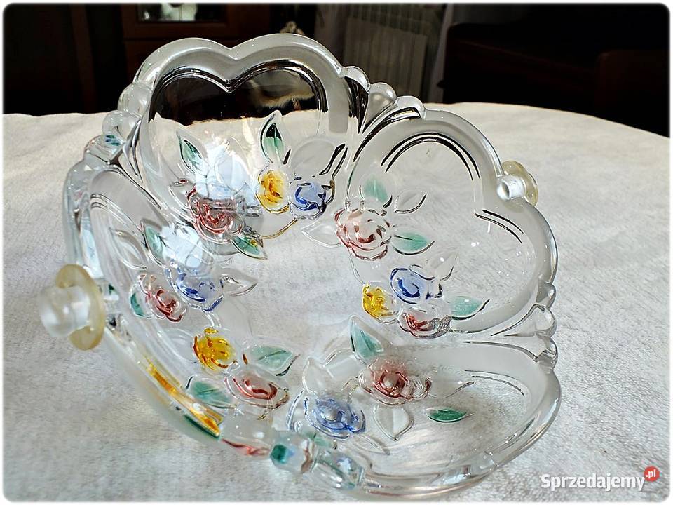 Patera szklana w kwiaty Szkło kryształowe Żary