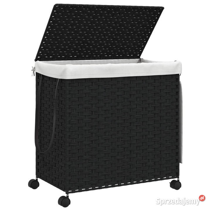 Kosz na pranie z kółkami czarny 60x35x605 rattan mazowieckie Warszawa