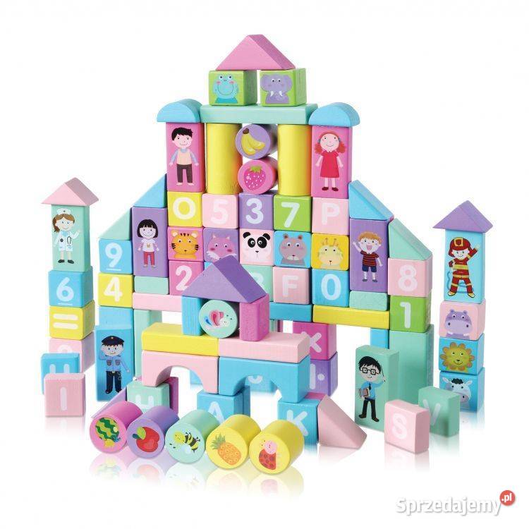 Drewniane klocki edukacyjne kolorowe 100 Ecotoys podlaskie Bielsk Podlaski