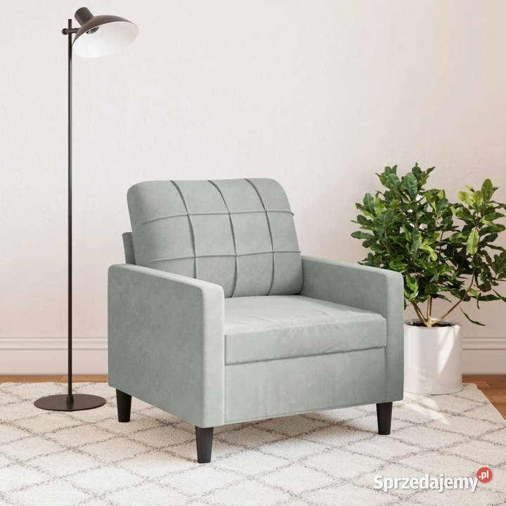Fotel jasnoszary 60 obity aksamitem WM4007604 Sofy i kanapy Warszawa