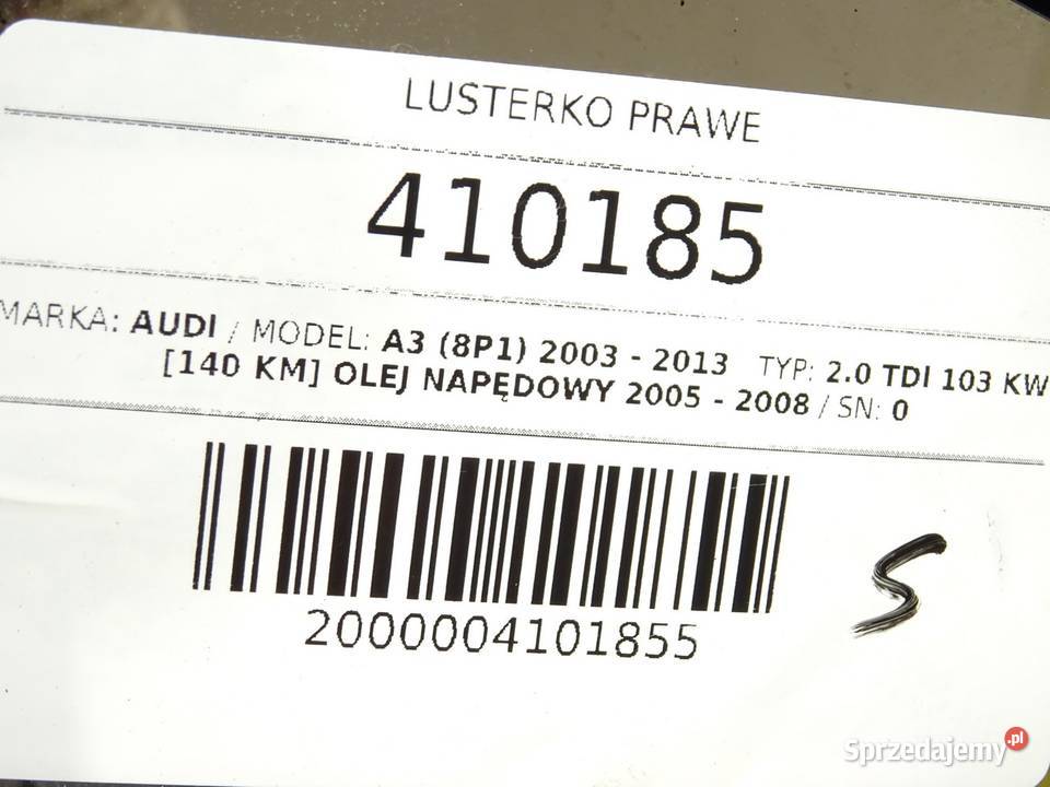 LUSTERKO PRAWE AUDI A3 8P Hatchback 0313