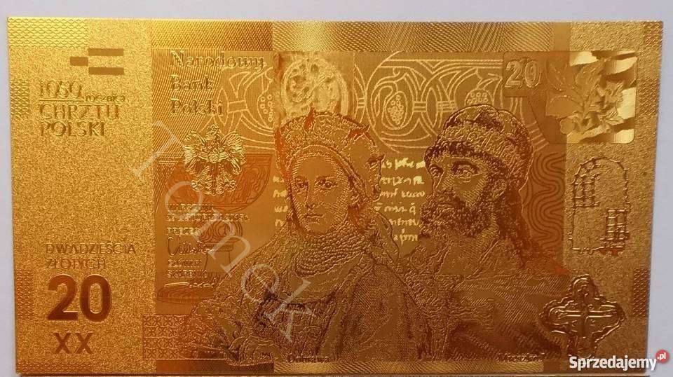 ZŁOTO Złoty Banknot 20 z 1050 rocznica Chrztu
