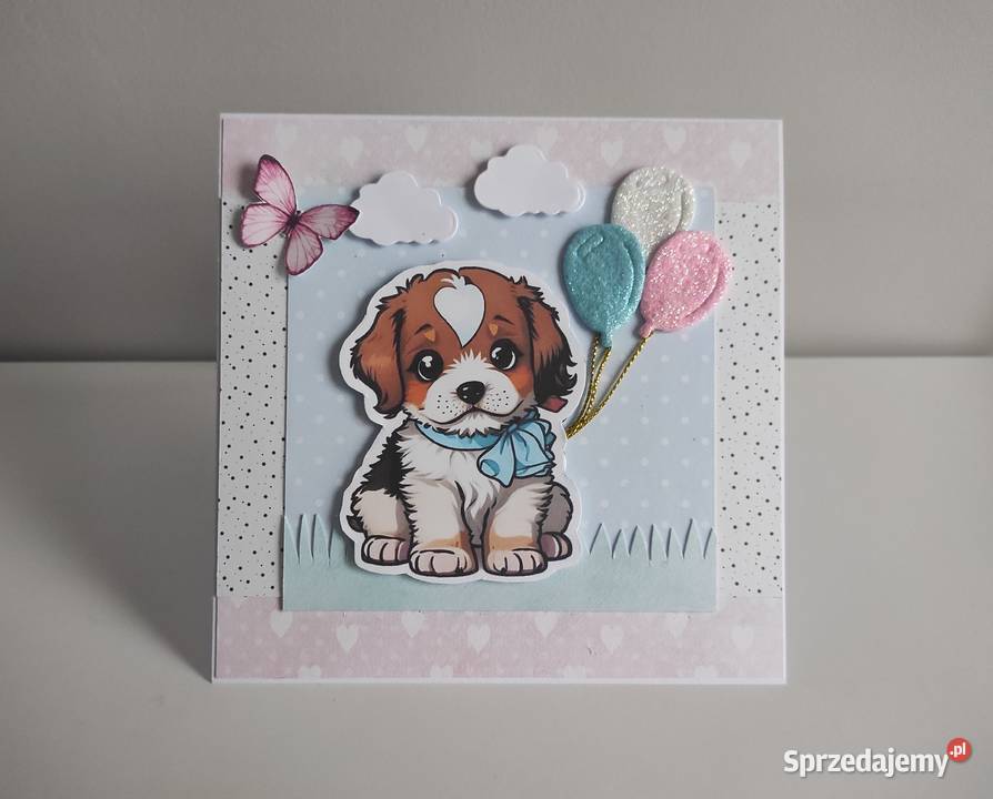 Kartka ręcznie robiona na urodziny z pieskiem Łódź