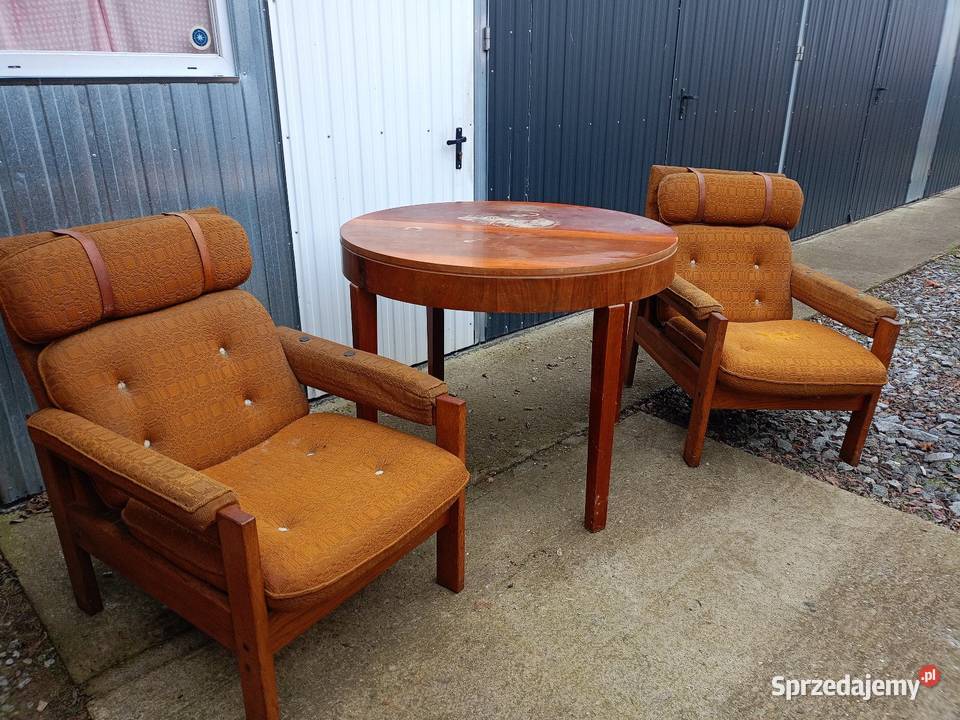 Stół okrągły fotele PRL antyki lata Antyki, Sztuka, Kolekcje opolskie sprzedam
