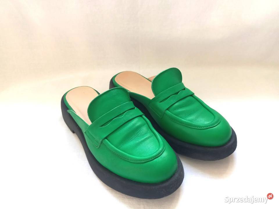 Klapki zielone Mule damskie r 37538 SKÓRA Białystok sprzedam