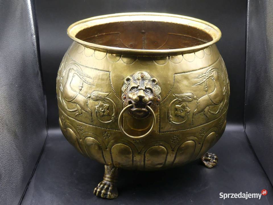Ogromna mosiężna donica na nóżkach z ozdobnymi wielkopolskie Poznań