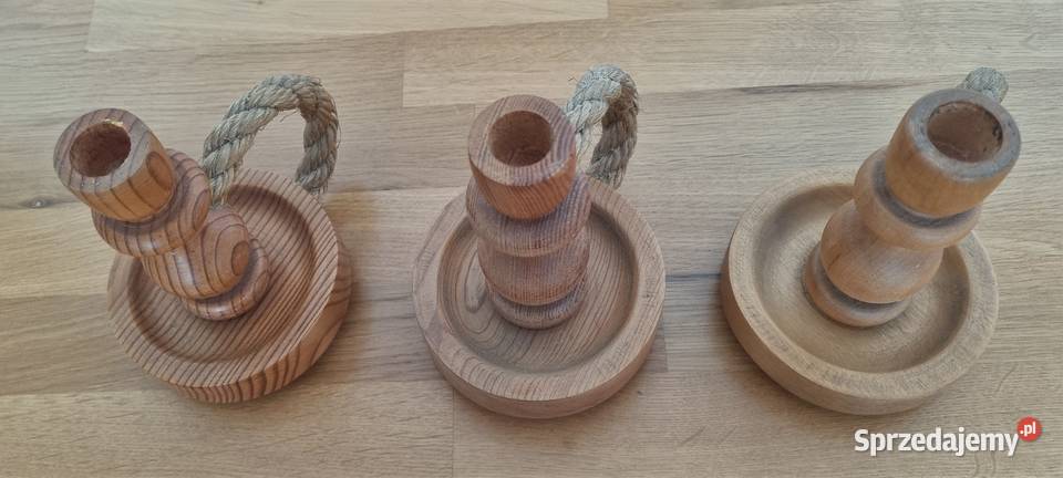3 drewniane świecznikikaganki z plecionym inny kolor Warszawa