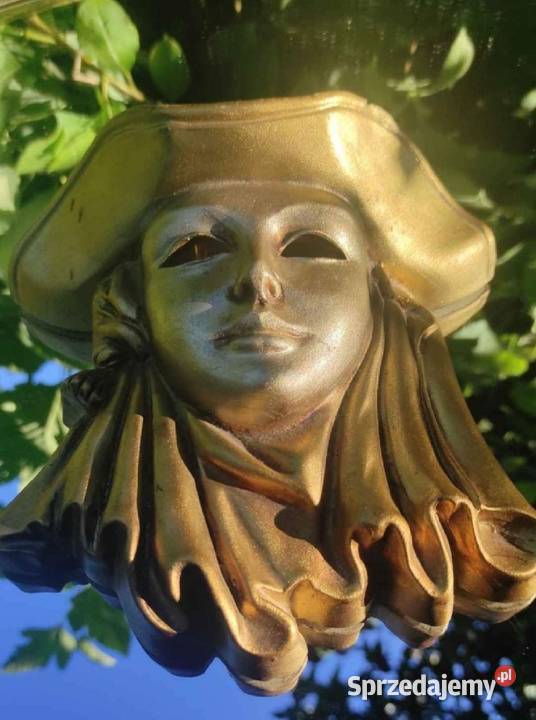 ZŁOTA MASKA WENECKA KOLEKCJONERSKA Porcelana i szkło Pabianice