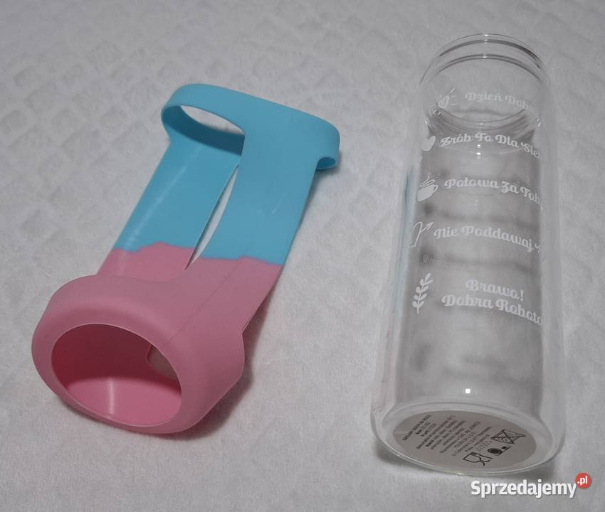 Szklany bidon na wodę z silikonowym ochraniaczem śląskie Czeladź