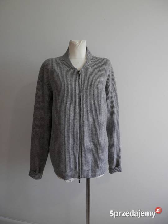 Sweter Wełniany Wełna Kaszmir Szary Rozpinany z Łomża