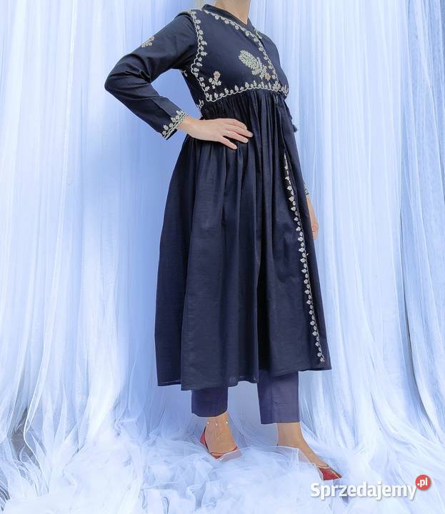 Orientalna czarna suknia tunika S 36 bawełna zachodniopomorskie Szczecin